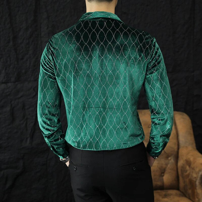 Diamond Geometric Rhinestone Velvet Shirt