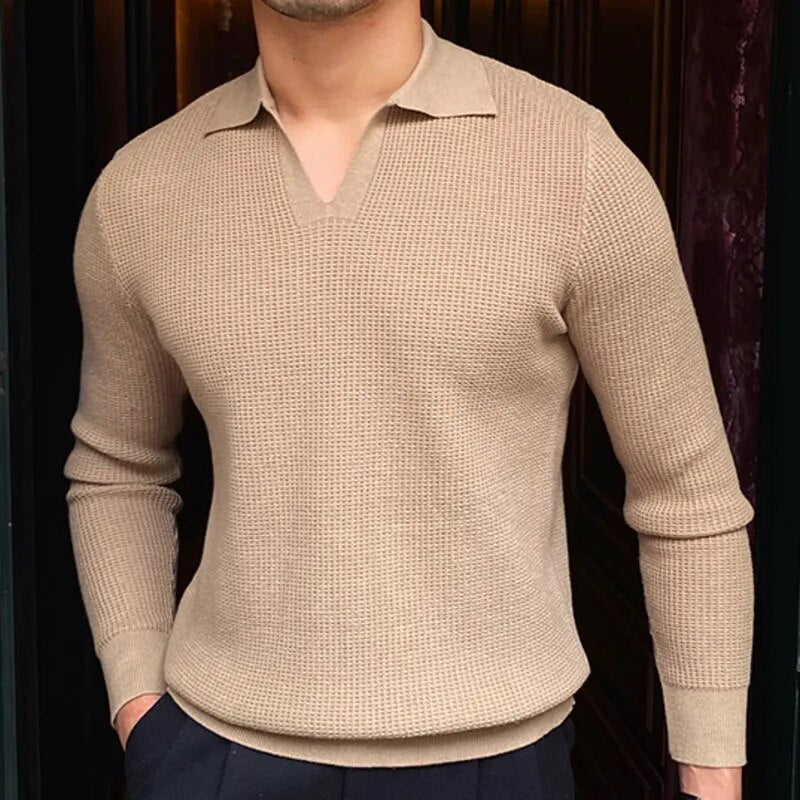 Retro Solid V-Neck Long Sleeve Sweater