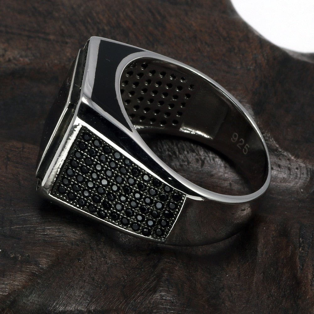 Onyx Stone Decorated Black Square Rings