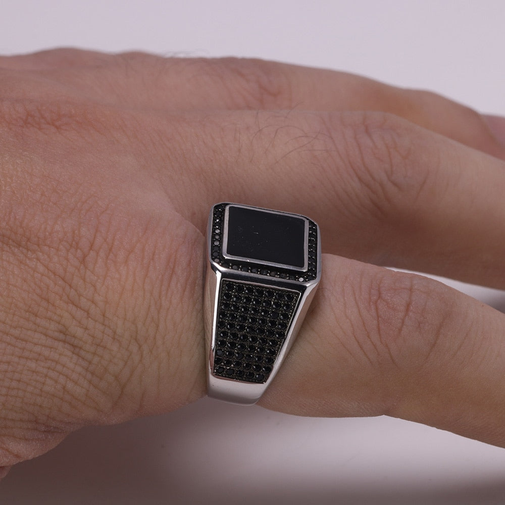 Onyx Stone Decorated Black Square Rings