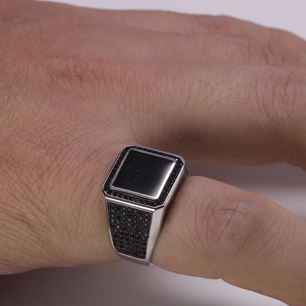 Onyx Stone Decorated Black Square Rings