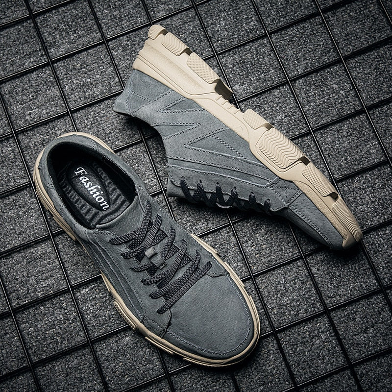 Leather Solid Suede Double Color Men Sneakers