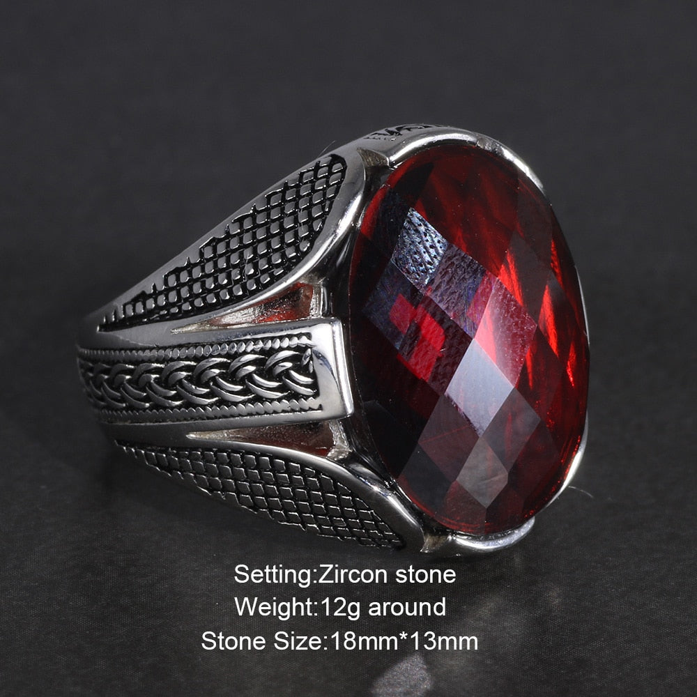 925 Sterling Red Color Zircon Stone Silver Rings