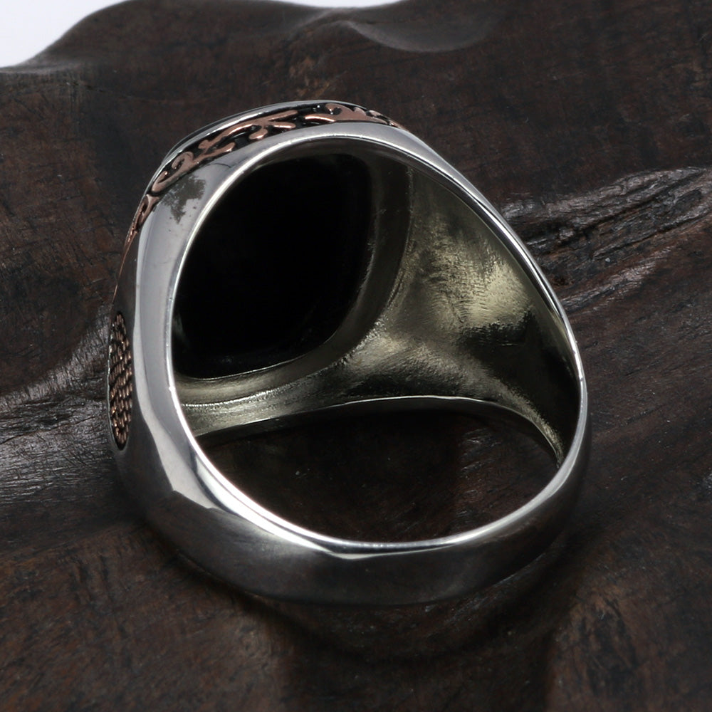 Silver Retro With Natural Black Onyx Stones Men Fashion Rings