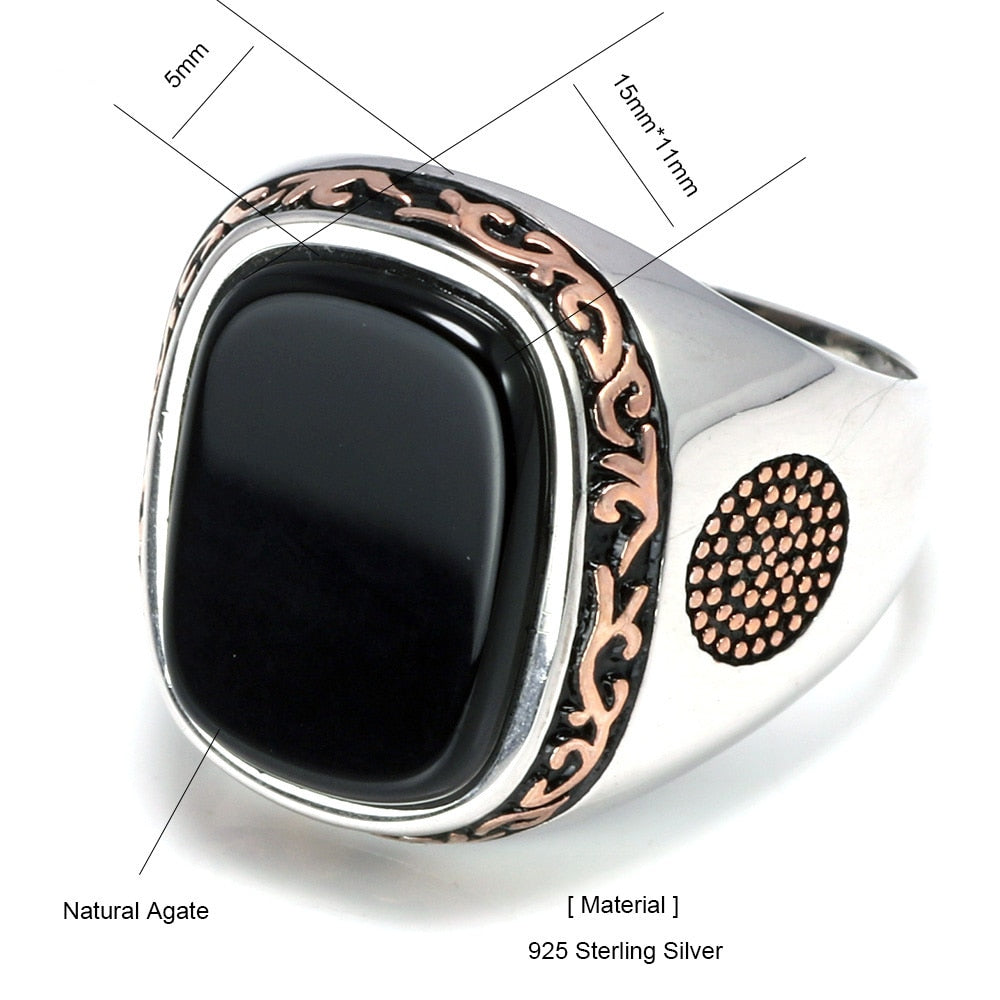 Silver Retro With Natural Black Onyx Stones Men Fashion Rings