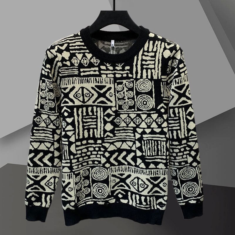 Retro Ethnic Geometric Print Sweater
