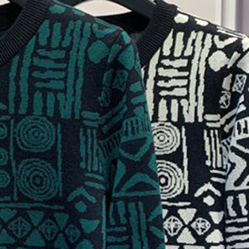 Retro Ethnic Geometric Print Sweater