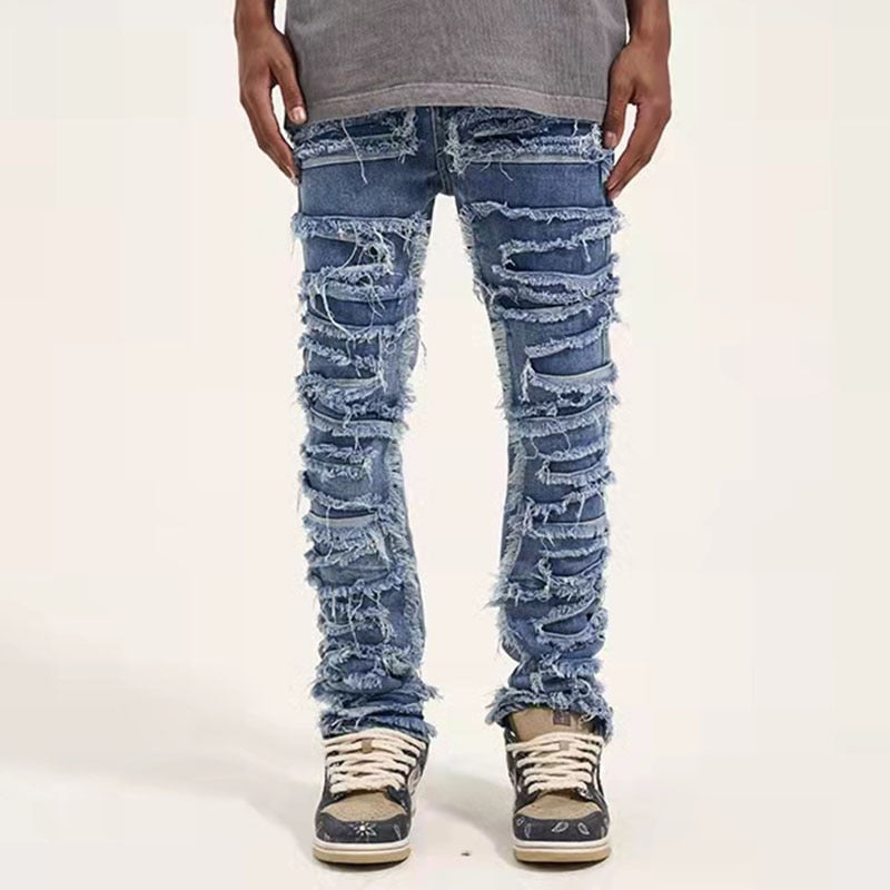 Retro Hole Ripped Patchwork Jeans