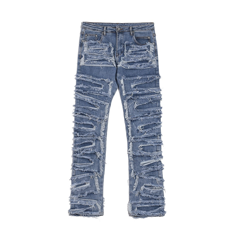 Retro Hole Ripped Patchwork Jeans