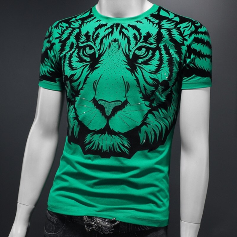 Rhinestone Tiger Motif T-Shirt