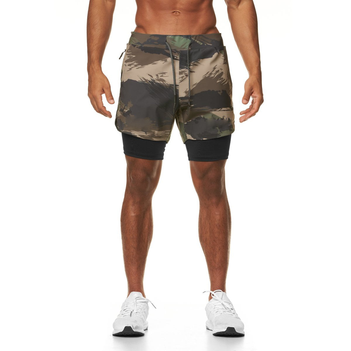 2 in 1 Camouflage Brush Strokes Gym Shorts