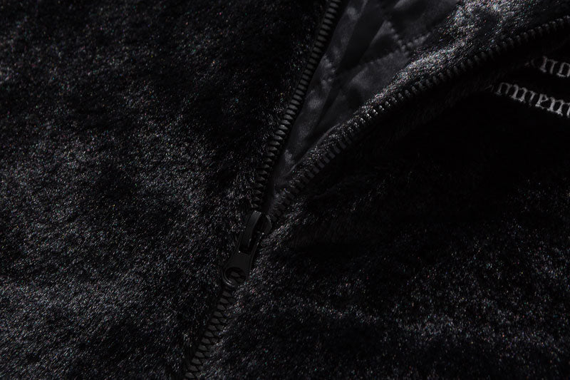 Streetwear Black Fur Embroidery Jacket