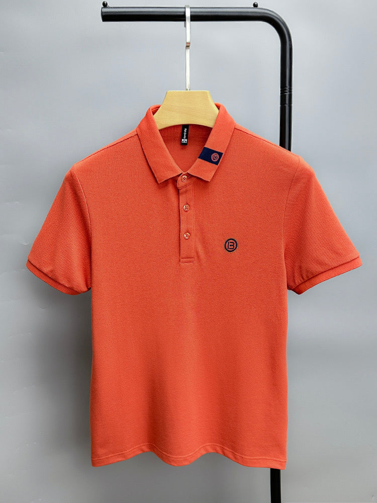 Solid 100% Cotton Letter Embroidery Polo Shirt