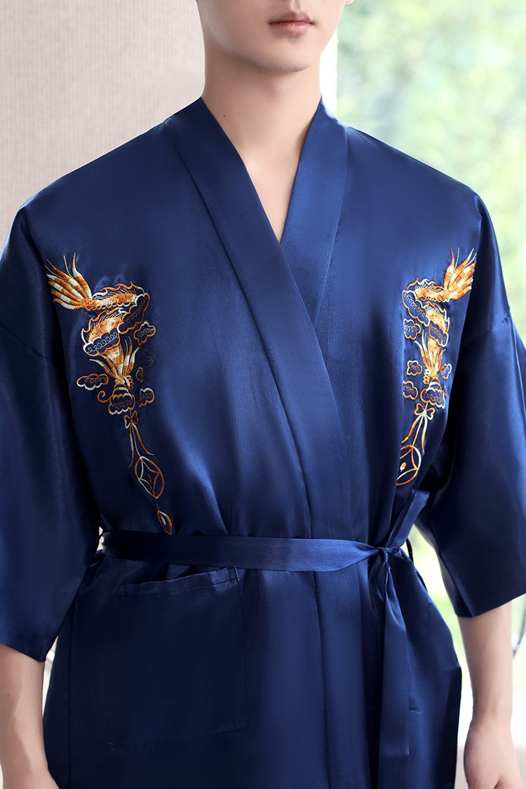 Embroidery Dragon Sleepwear Silk Robe