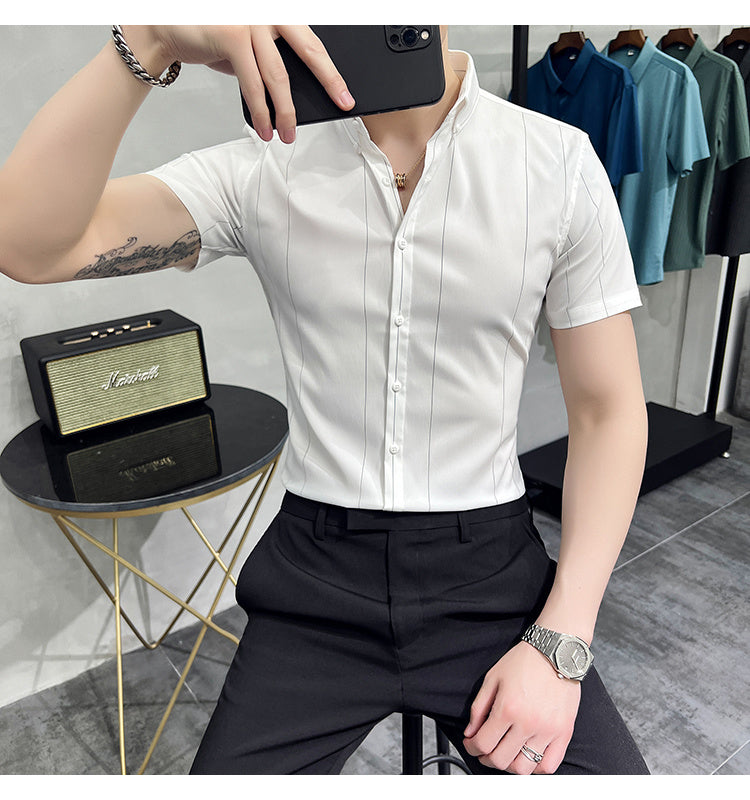 Stripe Polyester Casual Shirt