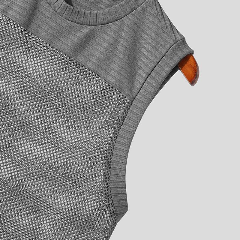 Grey Transparent Breathable O-Neck Tank Top