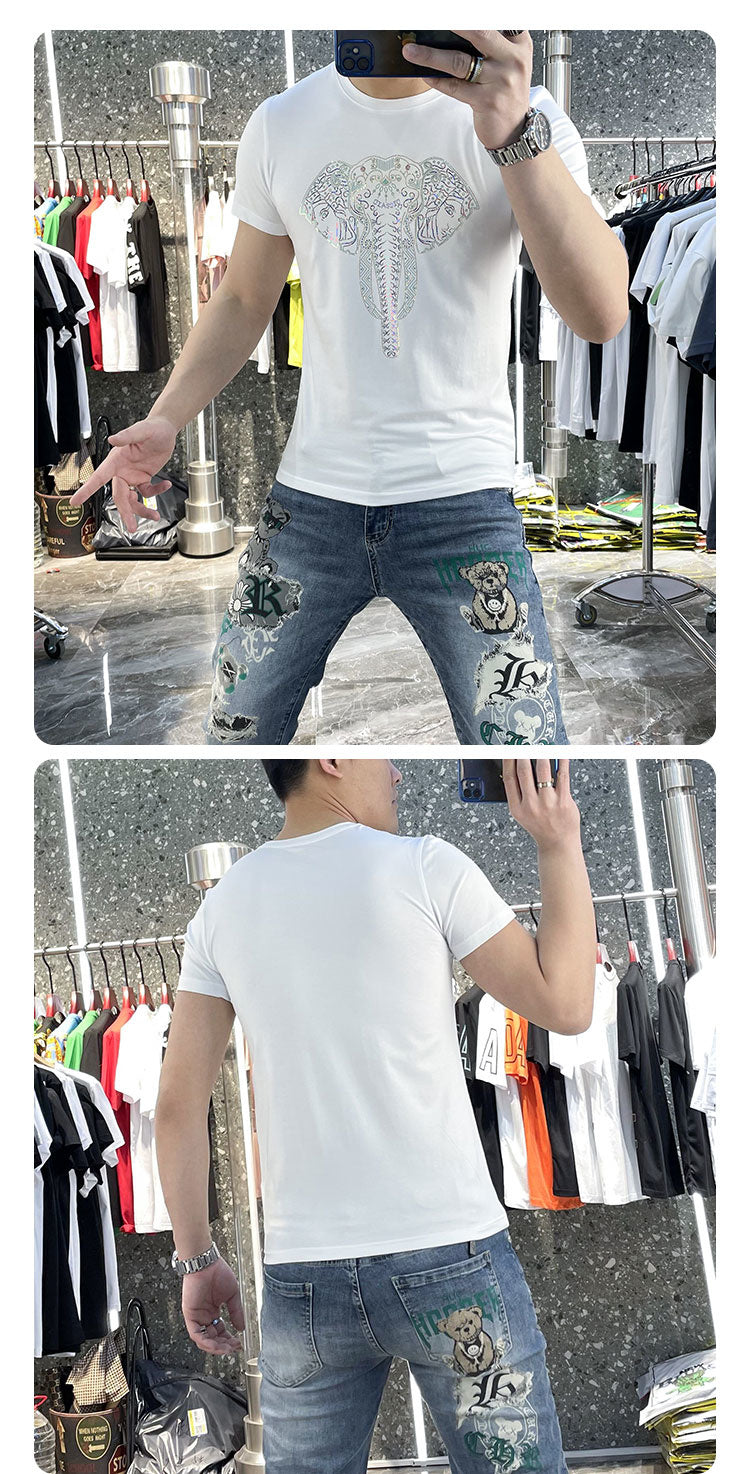 Elephant Color Rhinestones T-Shirt