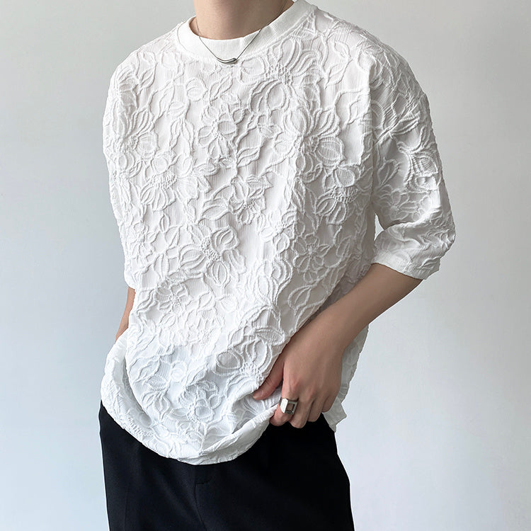 Full White Floral Polyester T-Shirt