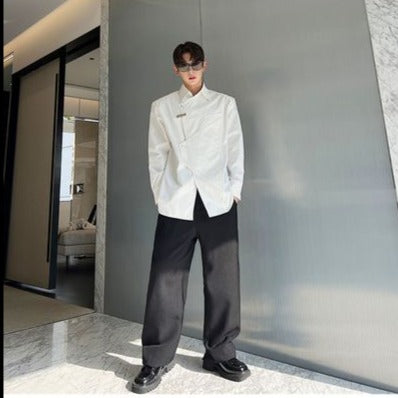 Solid Irregular Closure Metal Appliques Shirt