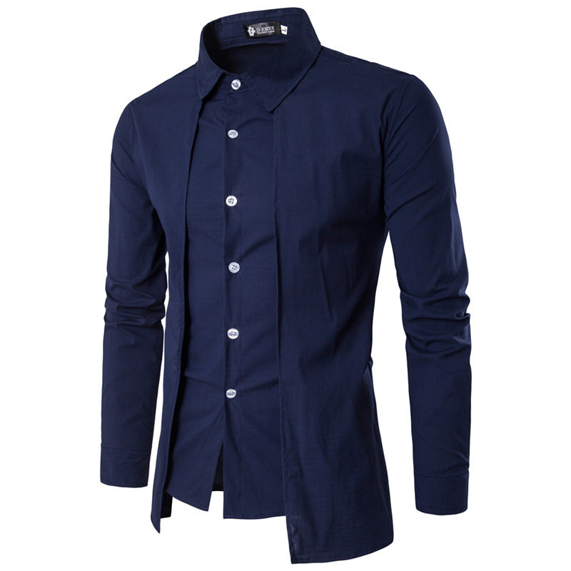 Double Placket Solid Color Cotton Shirt