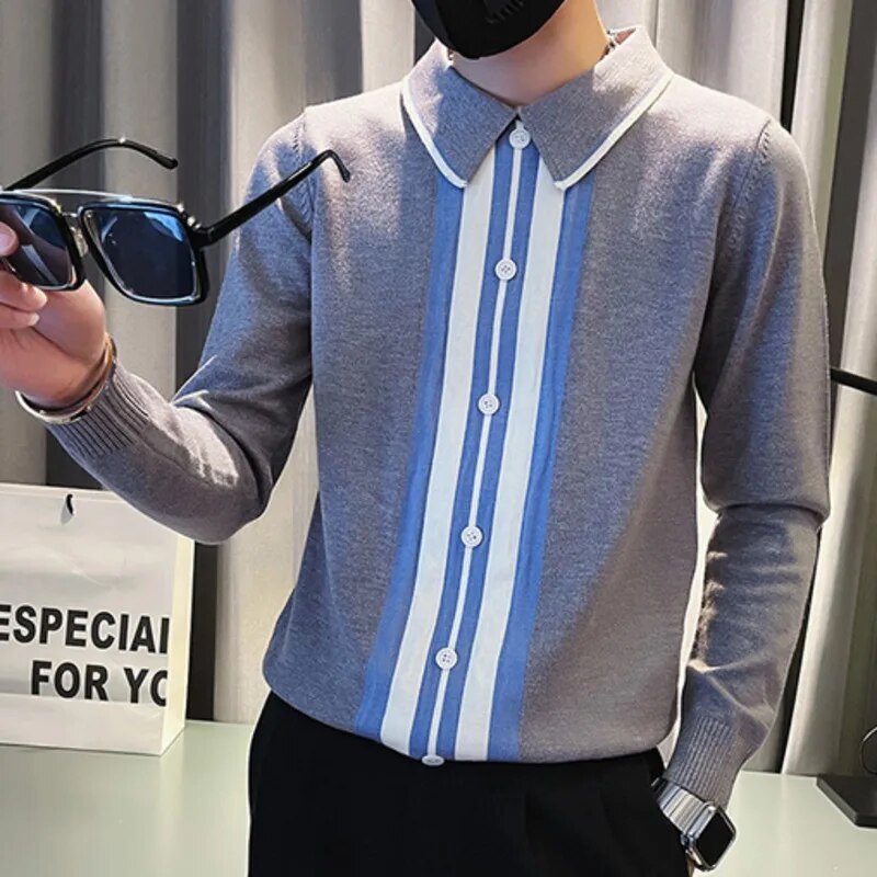 Casual Striped Contrast Polo T-Shirt