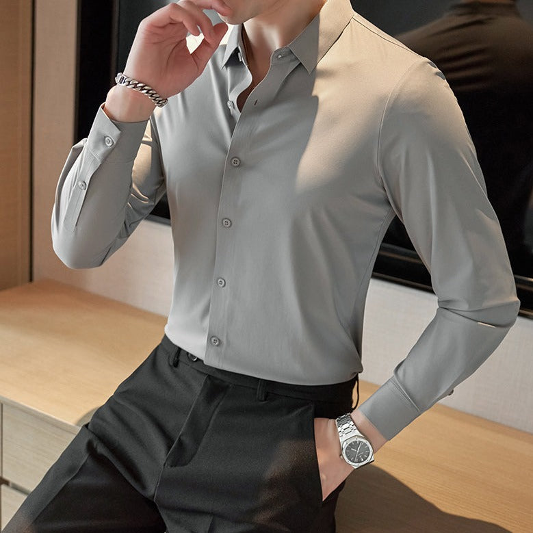 Ice Silk Long Sleeve Formal Slim Fit Shirt