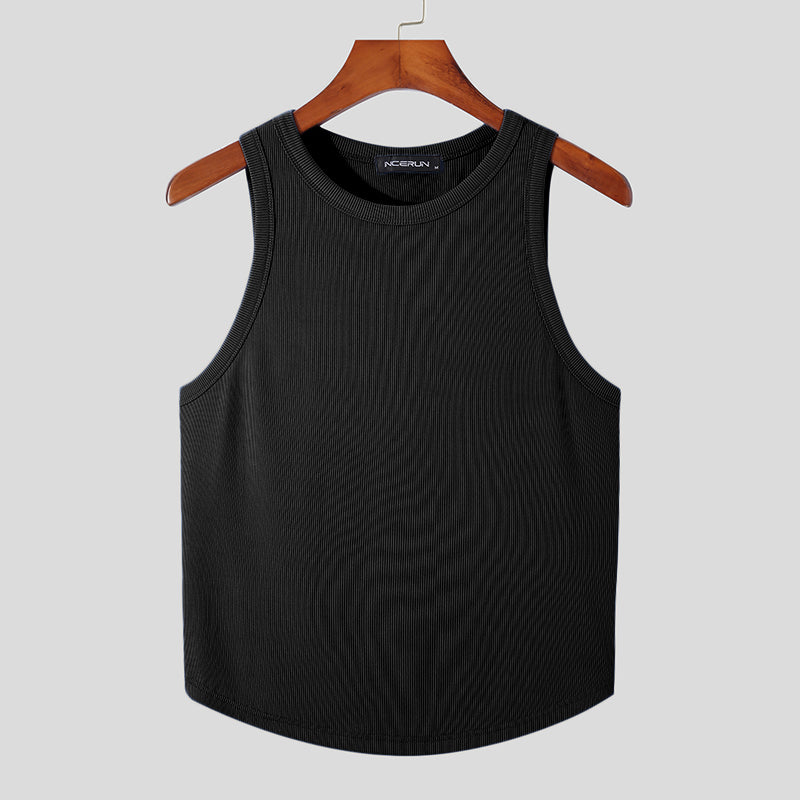 Round Neck Solid Polyester Tank Top
