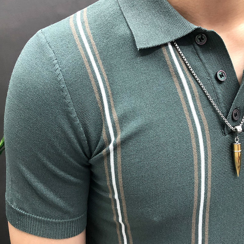 Striped Contrast Stitching Short Sleeve Polo Shirt
