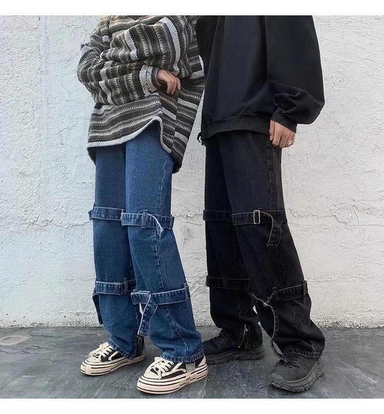Buckle Solid Loose Jeans