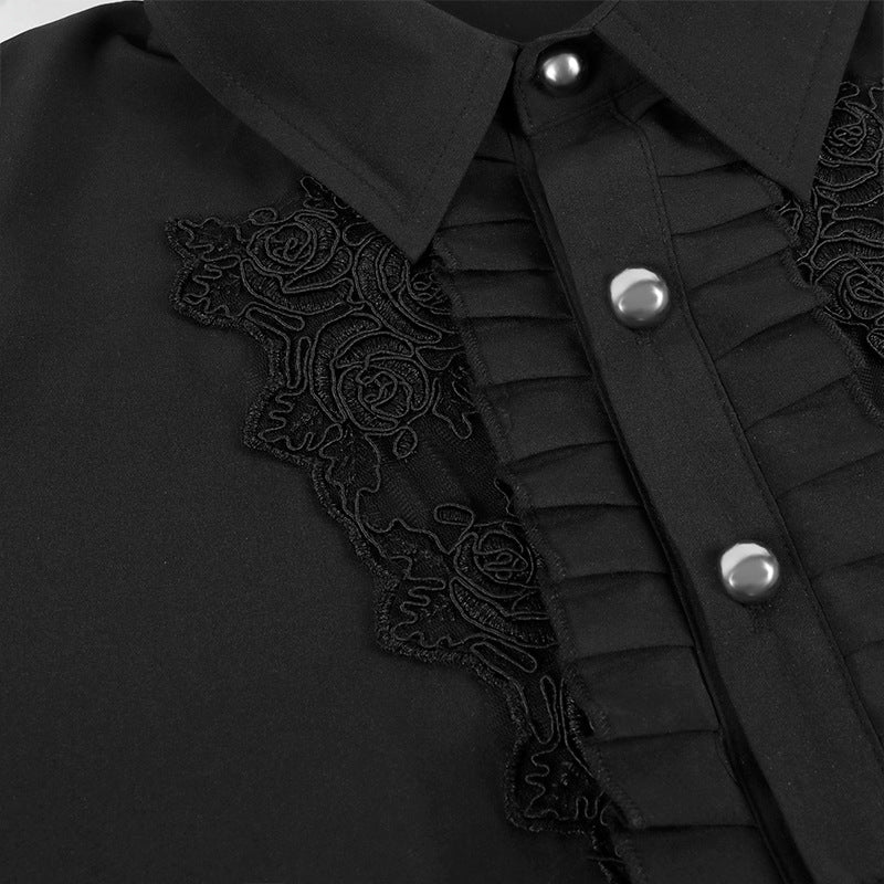 Black Pleated Steampunk Style Shirt