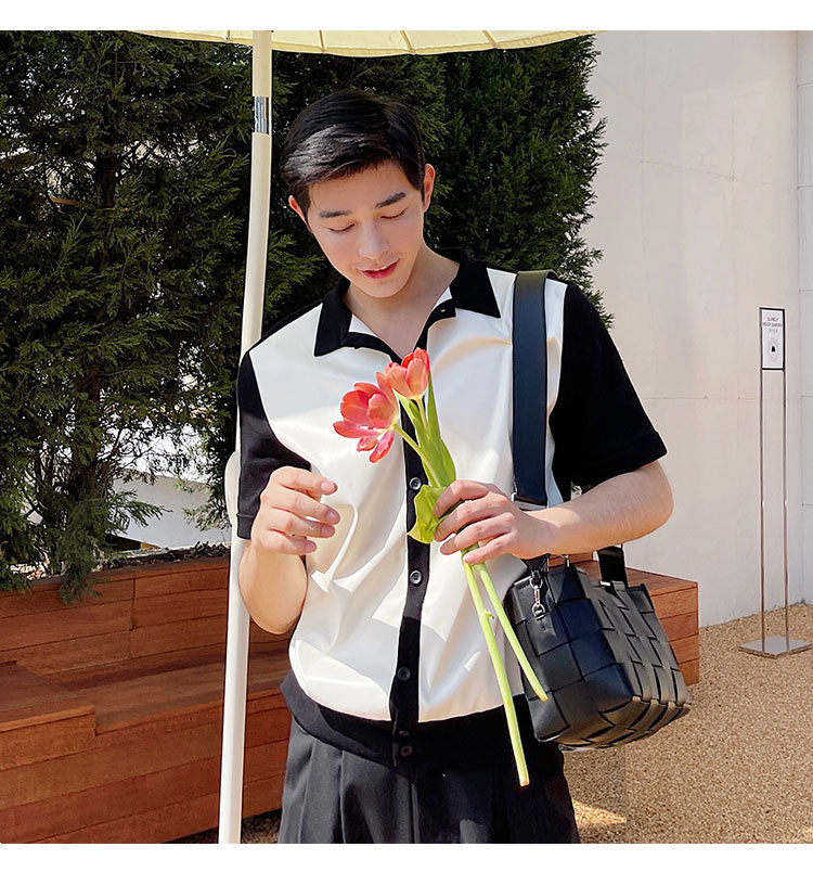 Black & White Solid Turn-Down Collar Shirt