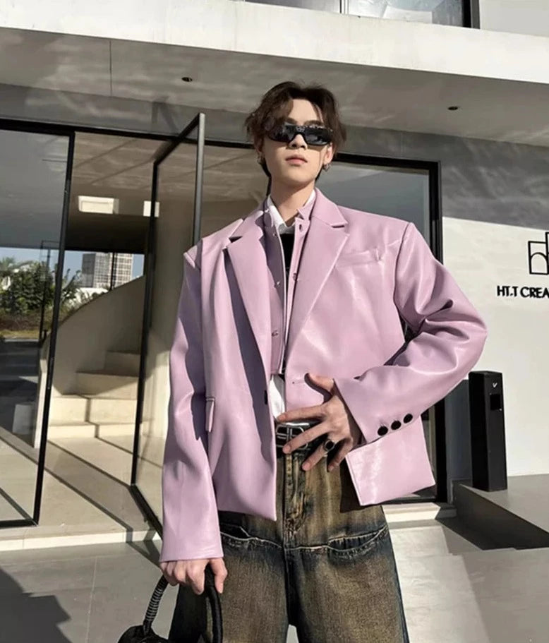 Loose Irregular Black Purple Crop Blazer