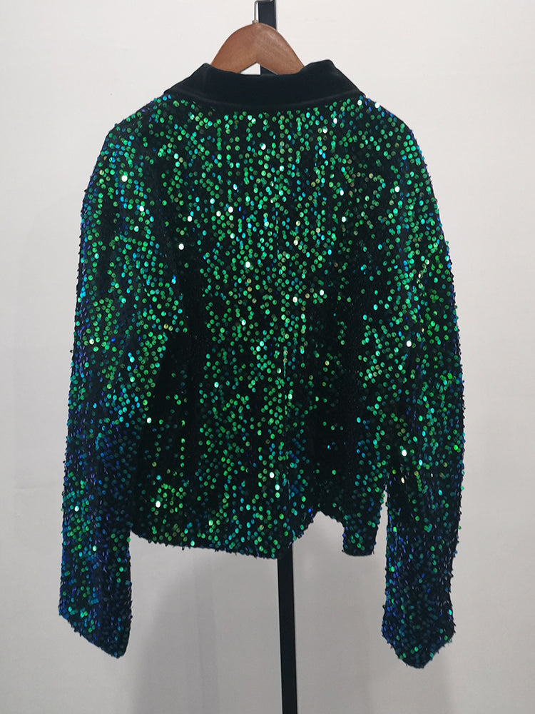 Green Sequined Black Lining Men Jacket