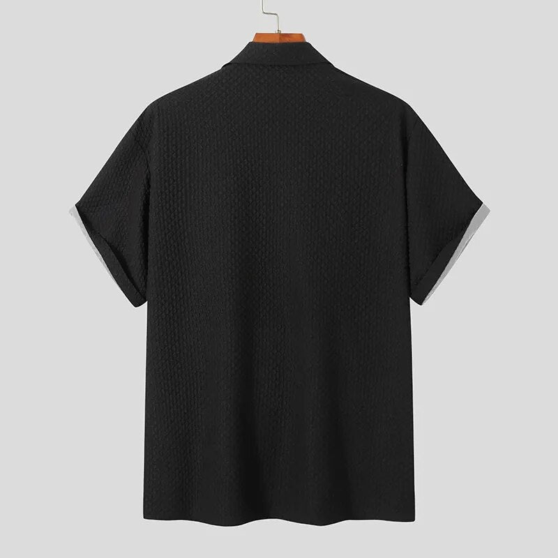 Geometric Subtle Patterned Notch Lapel Collar Shirt