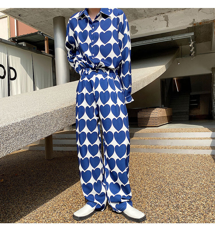 Blue Heart Printed Loose Pants