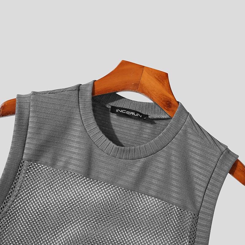 Grey Transparent Breathable O-Neck Tank Top