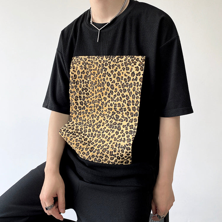 Leopard Patch Design Round Neck T-Shirt
