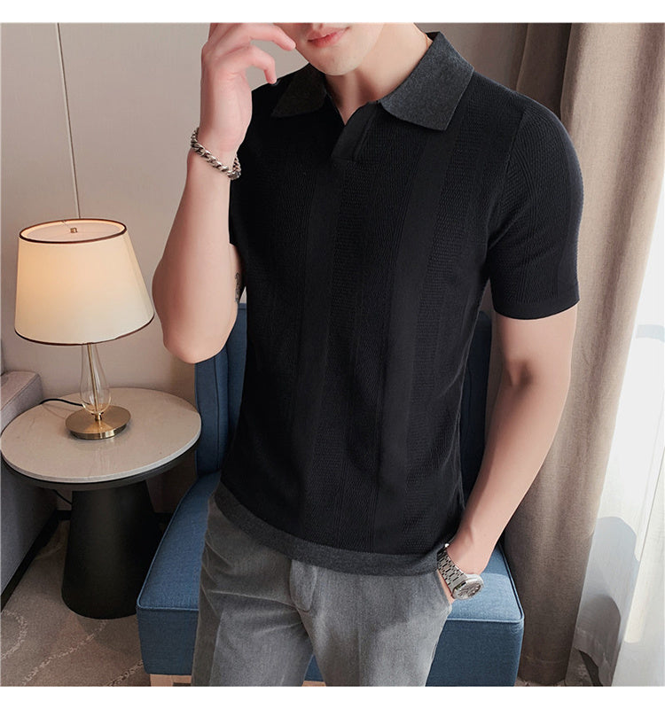 Striped Knitted Viscose Polo Shirt