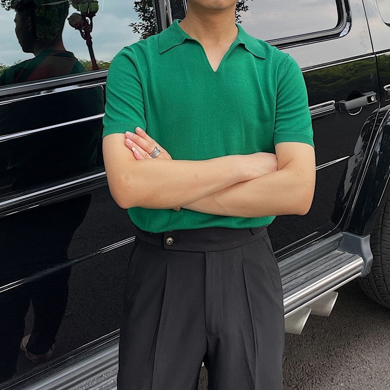 Solid Color Short Sleeved Viscose Polo Shirt