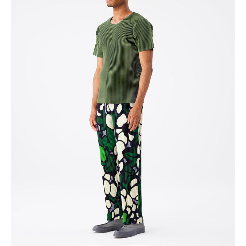 Geometric Pleated Straight Loose Pants