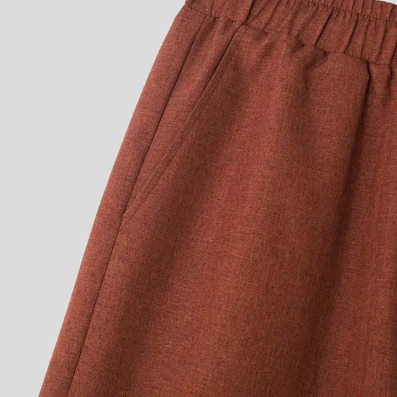 Solid Color Drawstring Straight Loose Pants