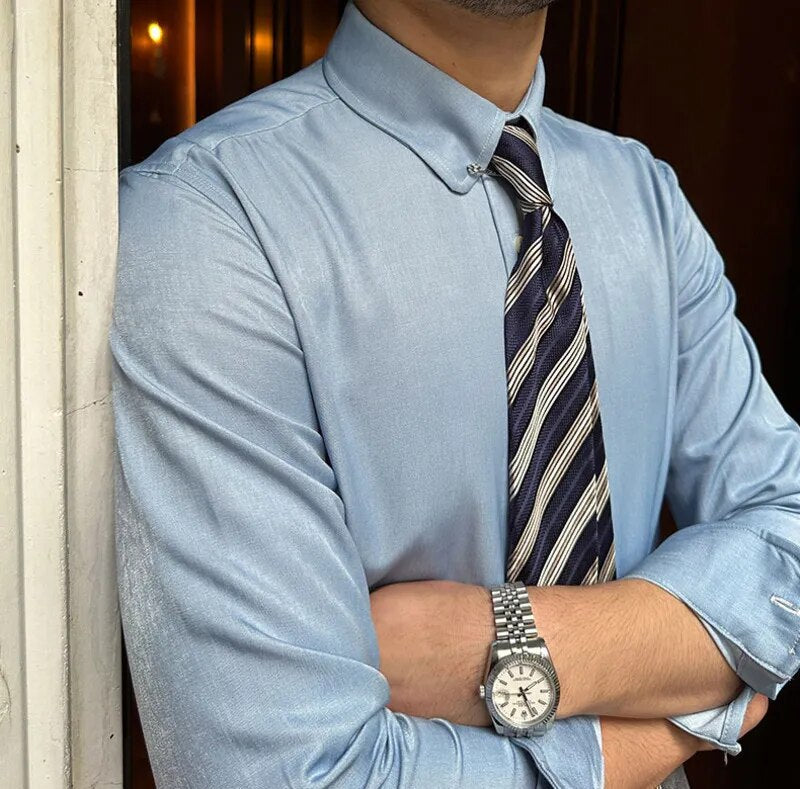 Casual Solid Blue Long Sleeve Shirt