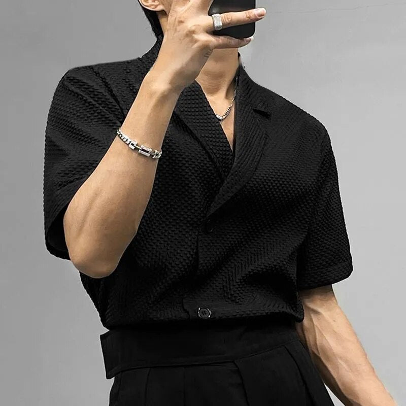 Geometric Subtle Patterned Notch Lapel Collar Shirt