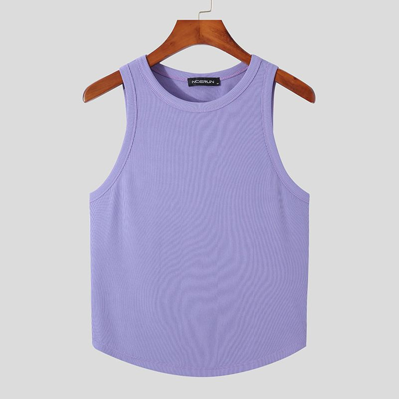 Round Neck Solid Polyester Tank Top