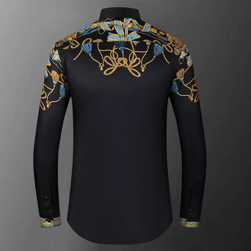 Long Sleeve Baroque Print Pattern Shirt