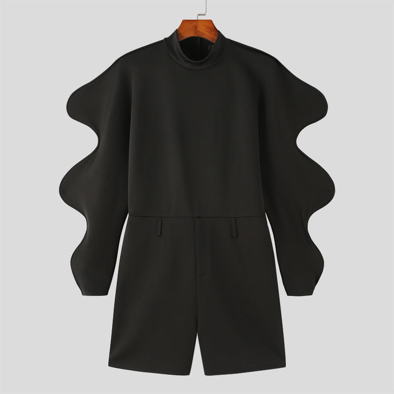 Solid Turtleneck Ruffles Romper