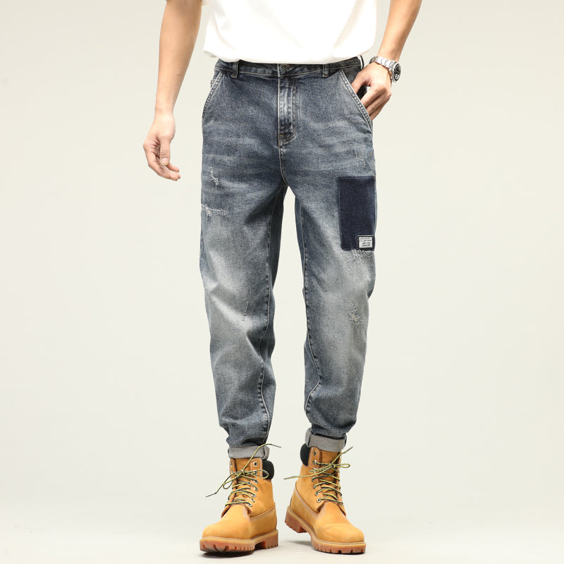 Contrast Patchwork Distressed Loose Jeans