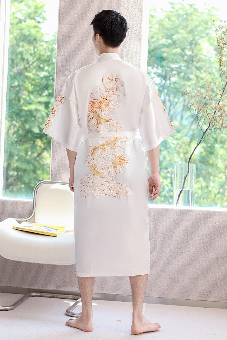 Embroidery Dragon Sleepwear Silk Robe