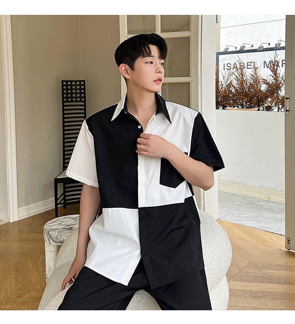 Black & White Patchwork Loose Shirt