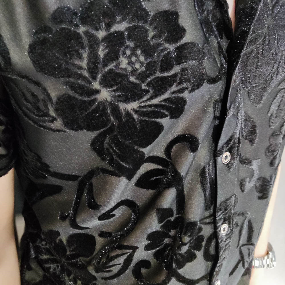 Peony Flower Pattern Velvet Shirt